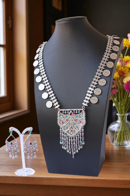 Wafiya Silver Multicolor Hilal Necklace set