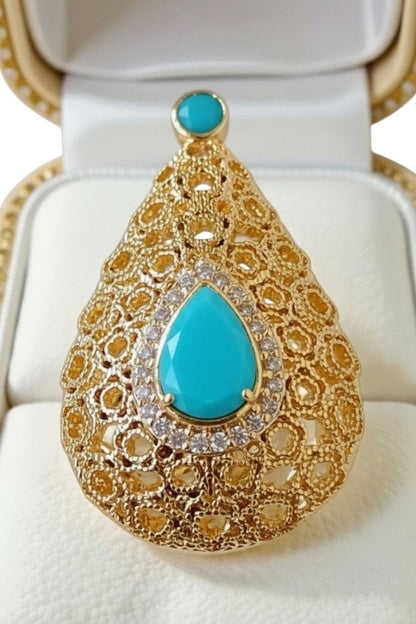 Teardrop Turquoise Stone Filigree Statement Ring
