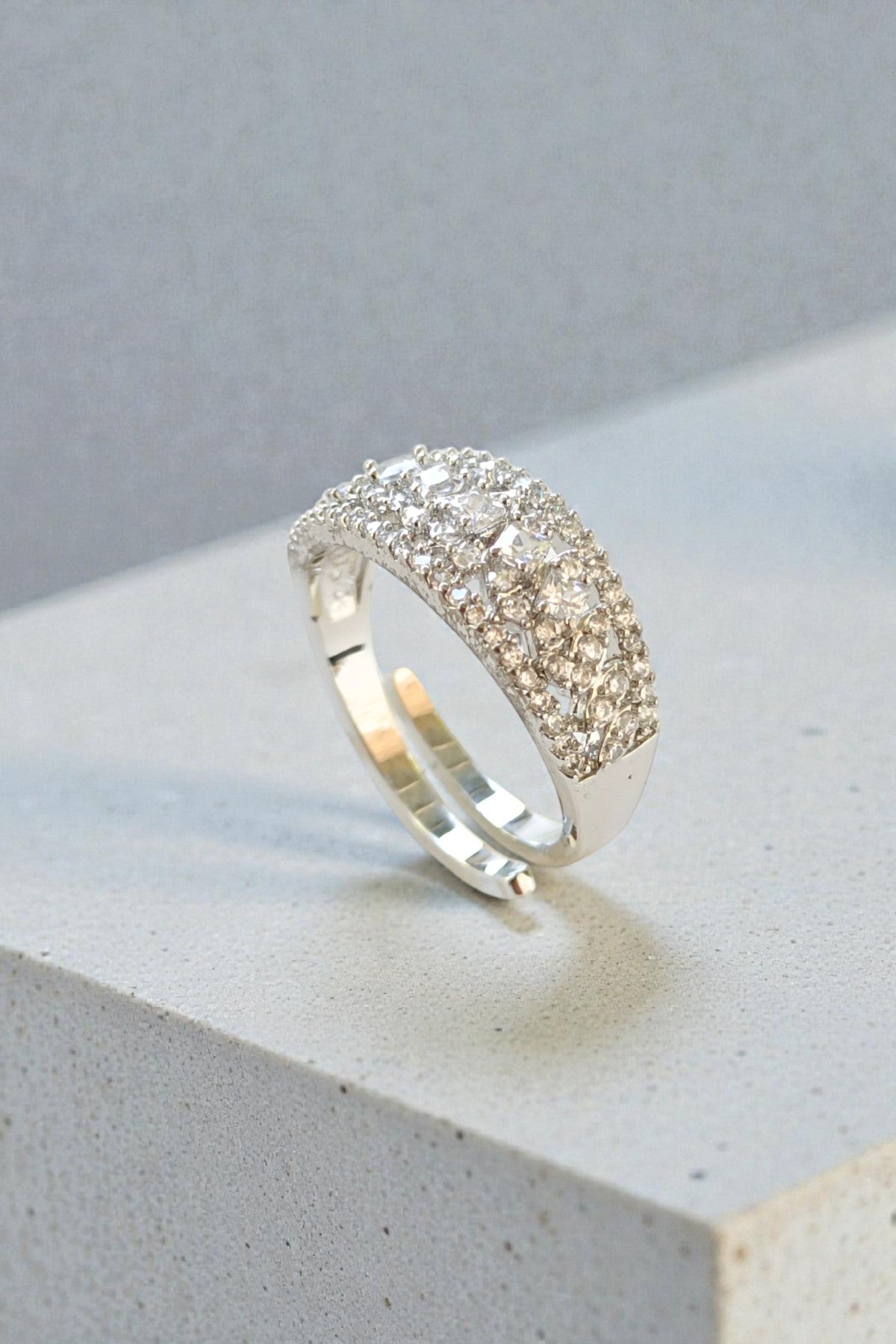 Diana Princess Cut Adjustable Ring in silver