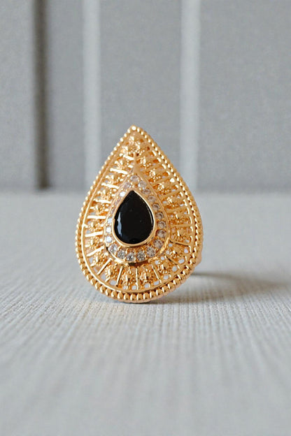 Teardrop Black Stone Statement Ring