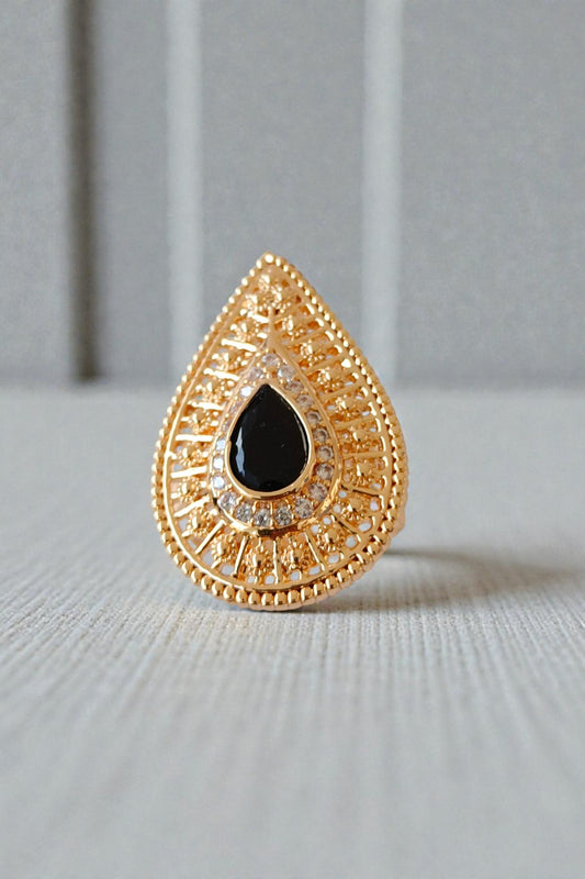 Teardrop Black Stone Statement Ring