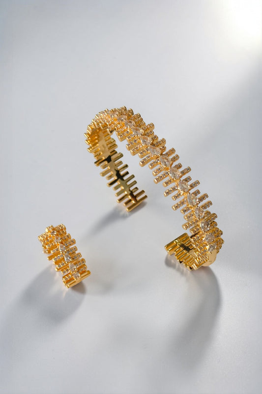Marwa golden cuff and ring set