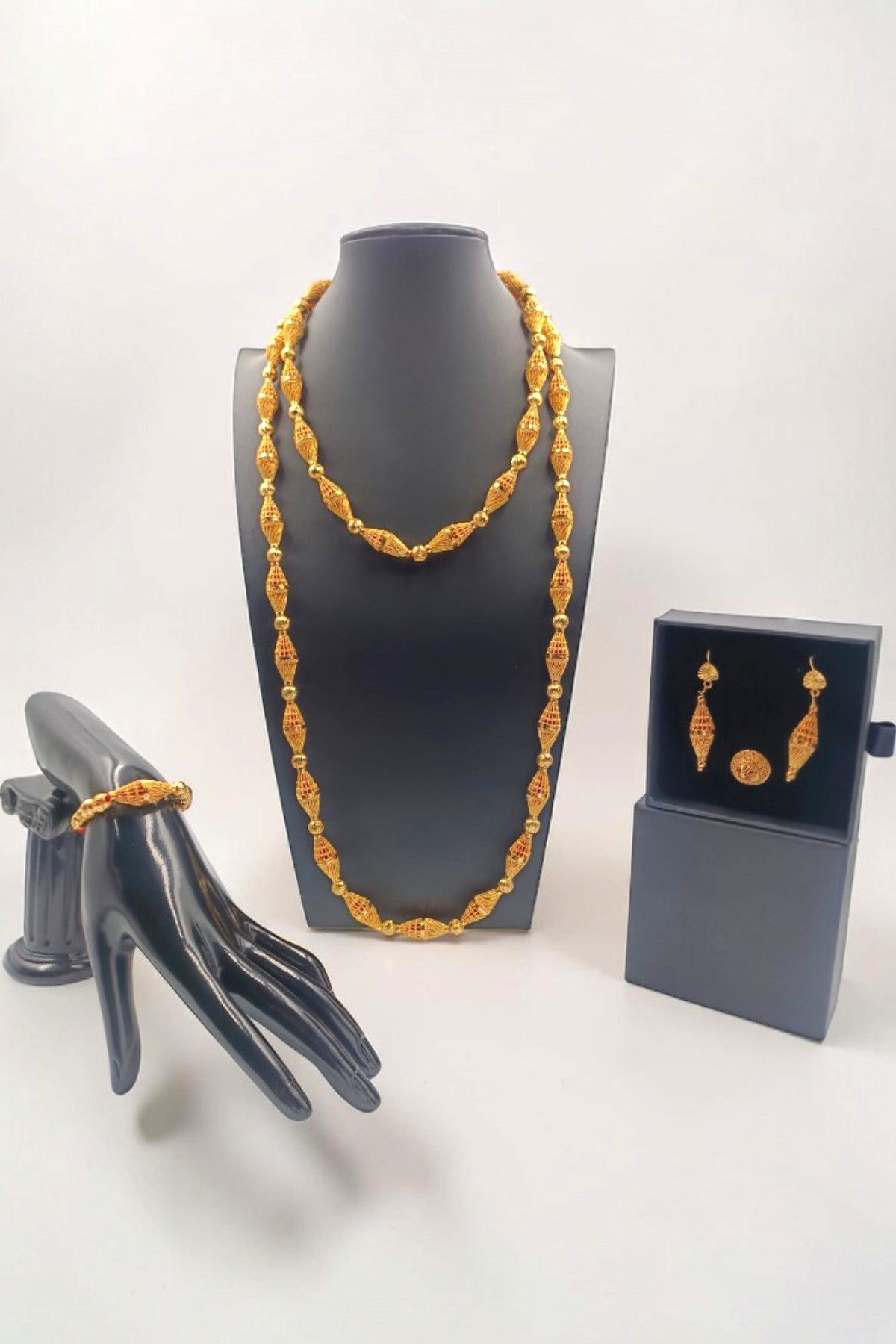 Gold Layered Necklace Set with Earrings & Ring