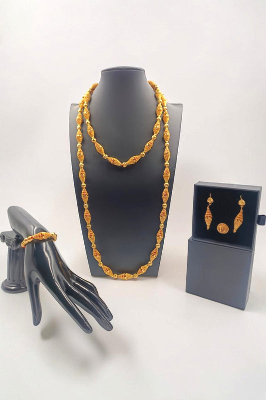 Gold Layered Necklace Set with Earrings & Ring