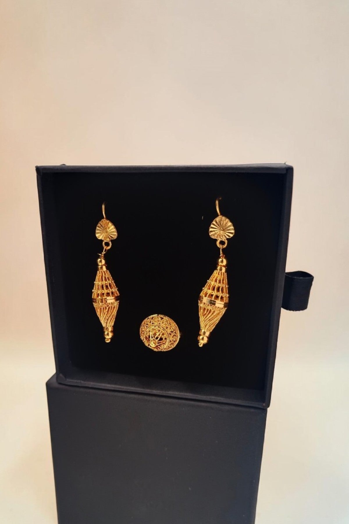 Gold Layered Necklace Set with Earrings & Ring