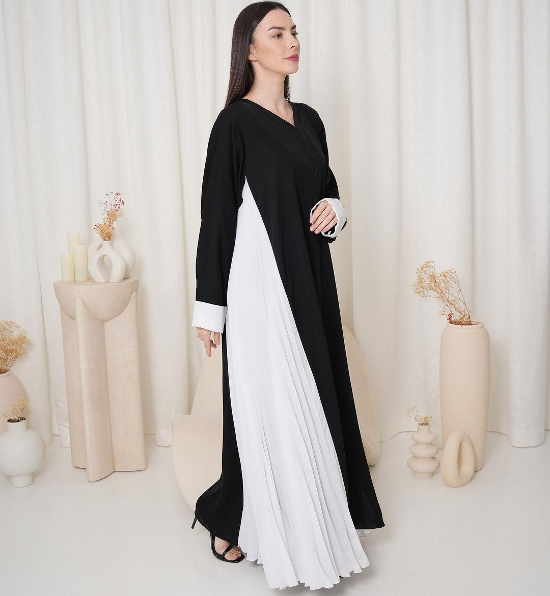 Dual Color Pleated Modest Abaya Dress | MT1020