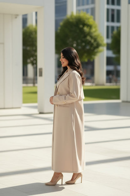Modern Beige Collared Blazer Abaya