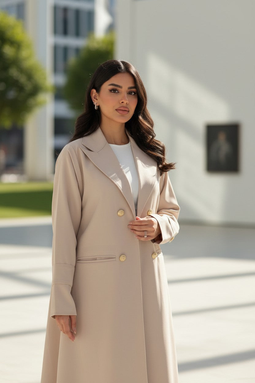 Modern Beige Collared Blazer Abaya