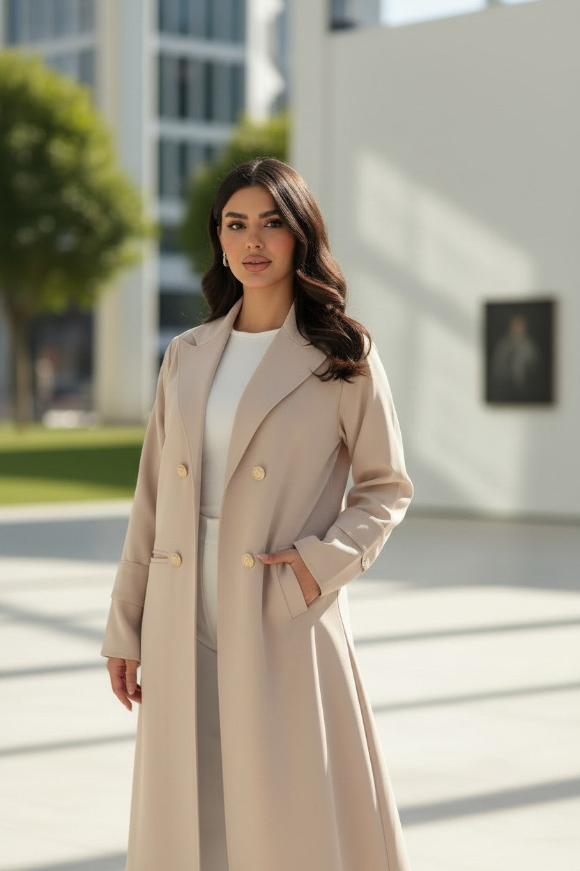 Modern Beige Collared Blazer Abaya