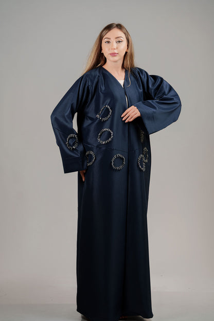 Navy Blue Abaya with Circular Beaded Embellishments