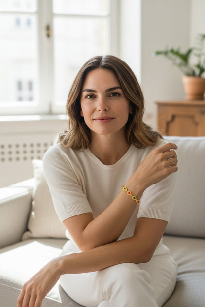 Gold Chain Bracelet with Red & Green Stone Accents