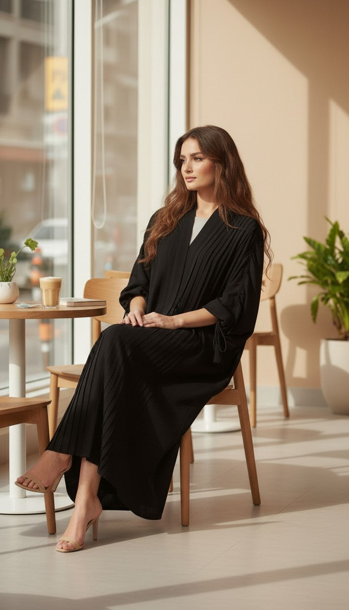 Black Pleated Bisht Abaya