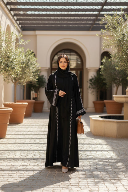 Modern Black Embroidered Chevron Abaya