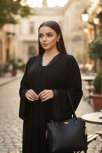 Classic Black Lace Open Abaya