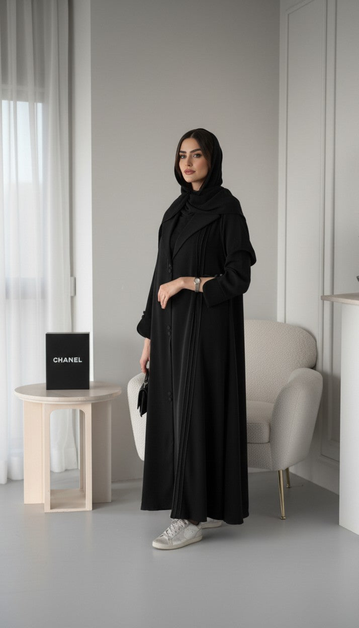 Black Pleated-Detail Blazer Abaya
