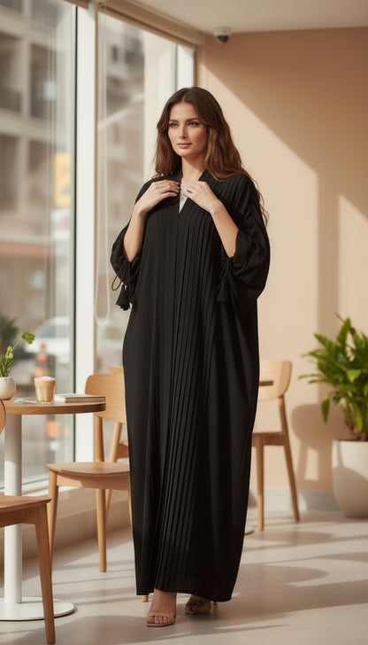 Black Pleated Bisht Abaya