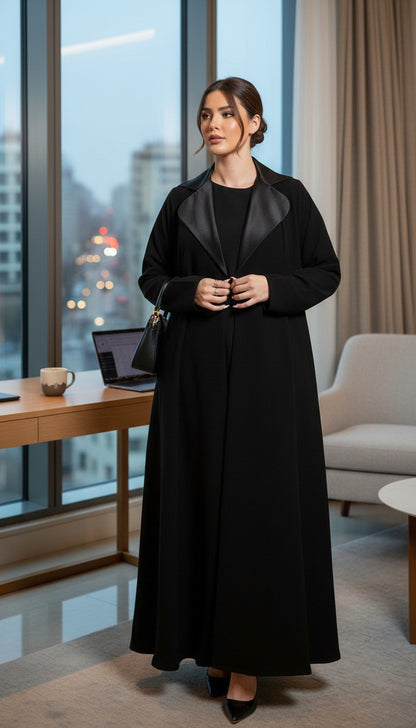 Sophisticated Satin-Lapel Tuxedo Abaya