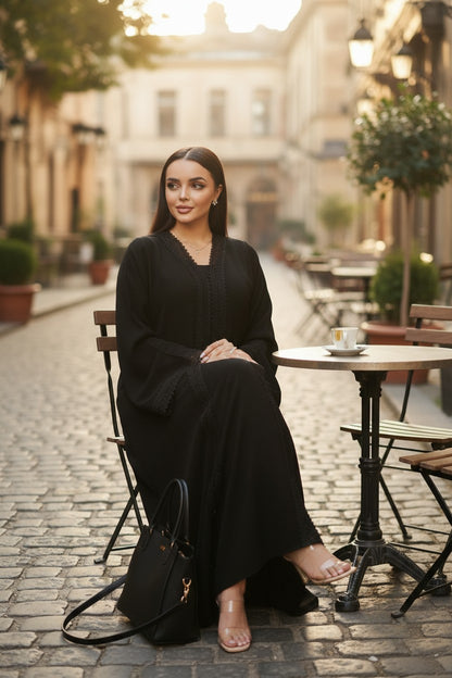 Classic Black Lace Open Abaya