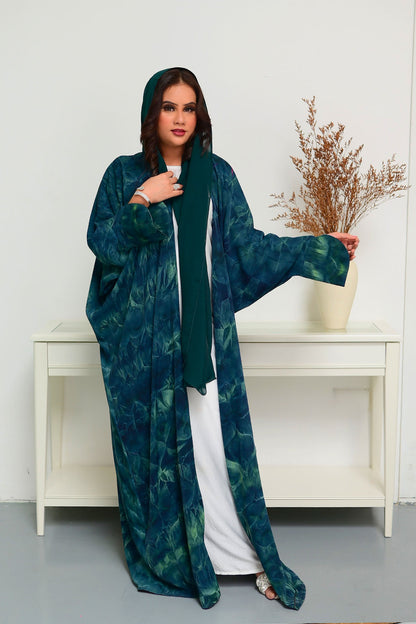 Sea Green Tie-Dye Bahrini Bisht Abaya