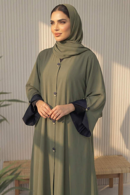 Olive Contrast Bisht Abaya