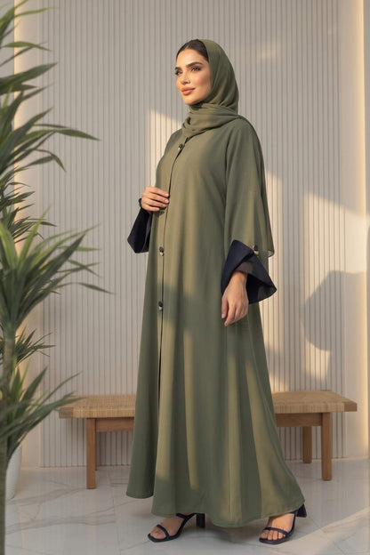 Olive Contrast Bisht Abaya