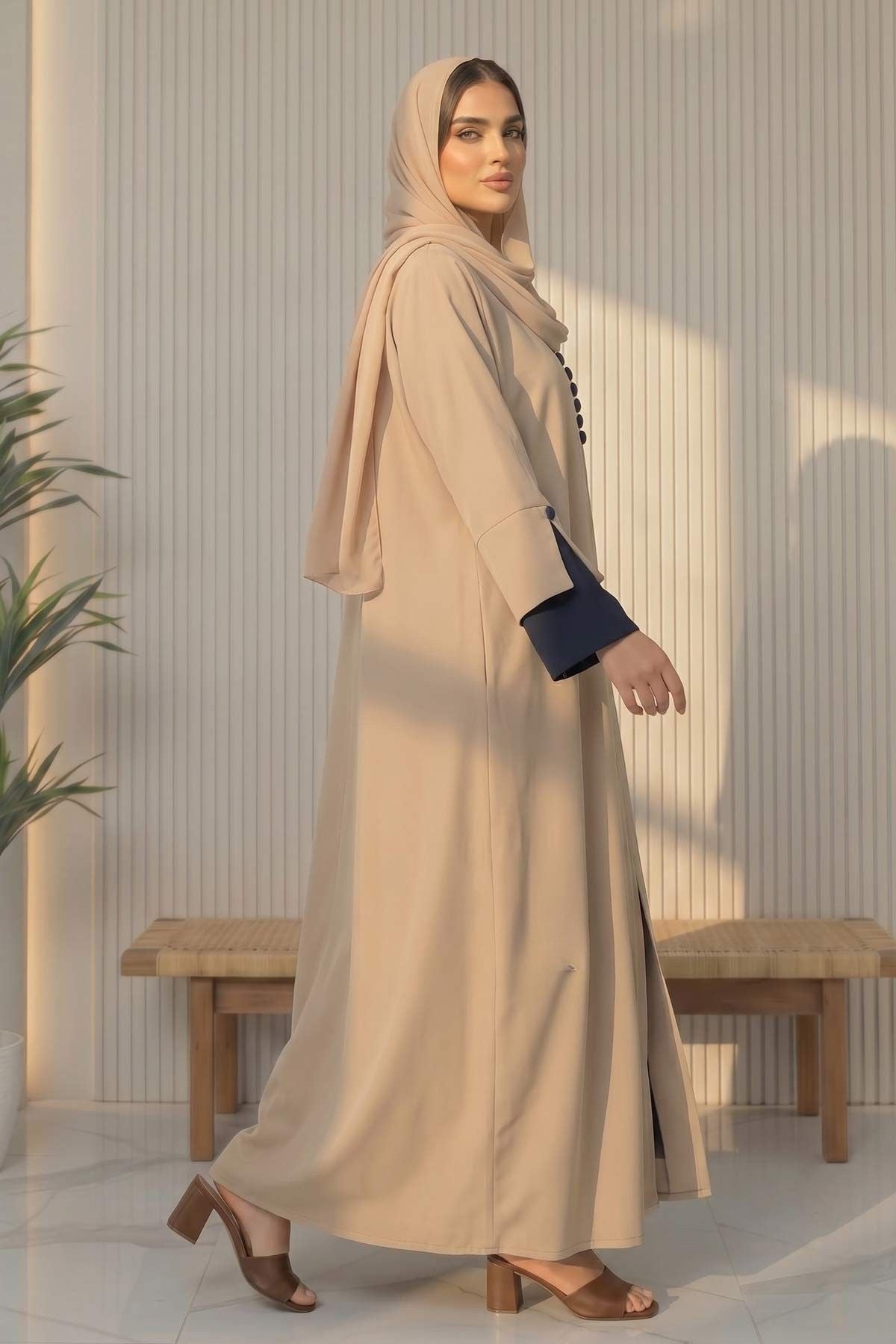 Timeless Beige Contrast Abaya
