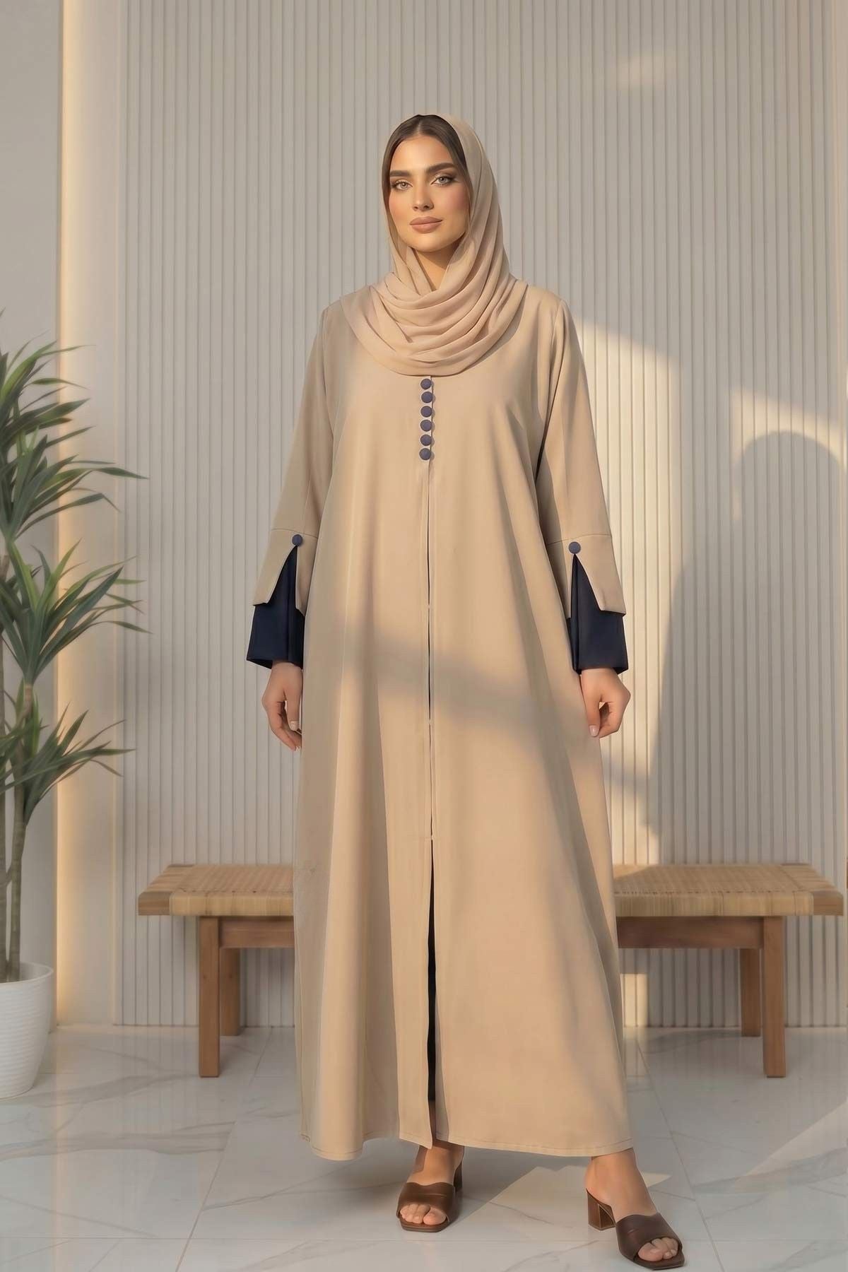 Timeless Beige Contrast Abaya