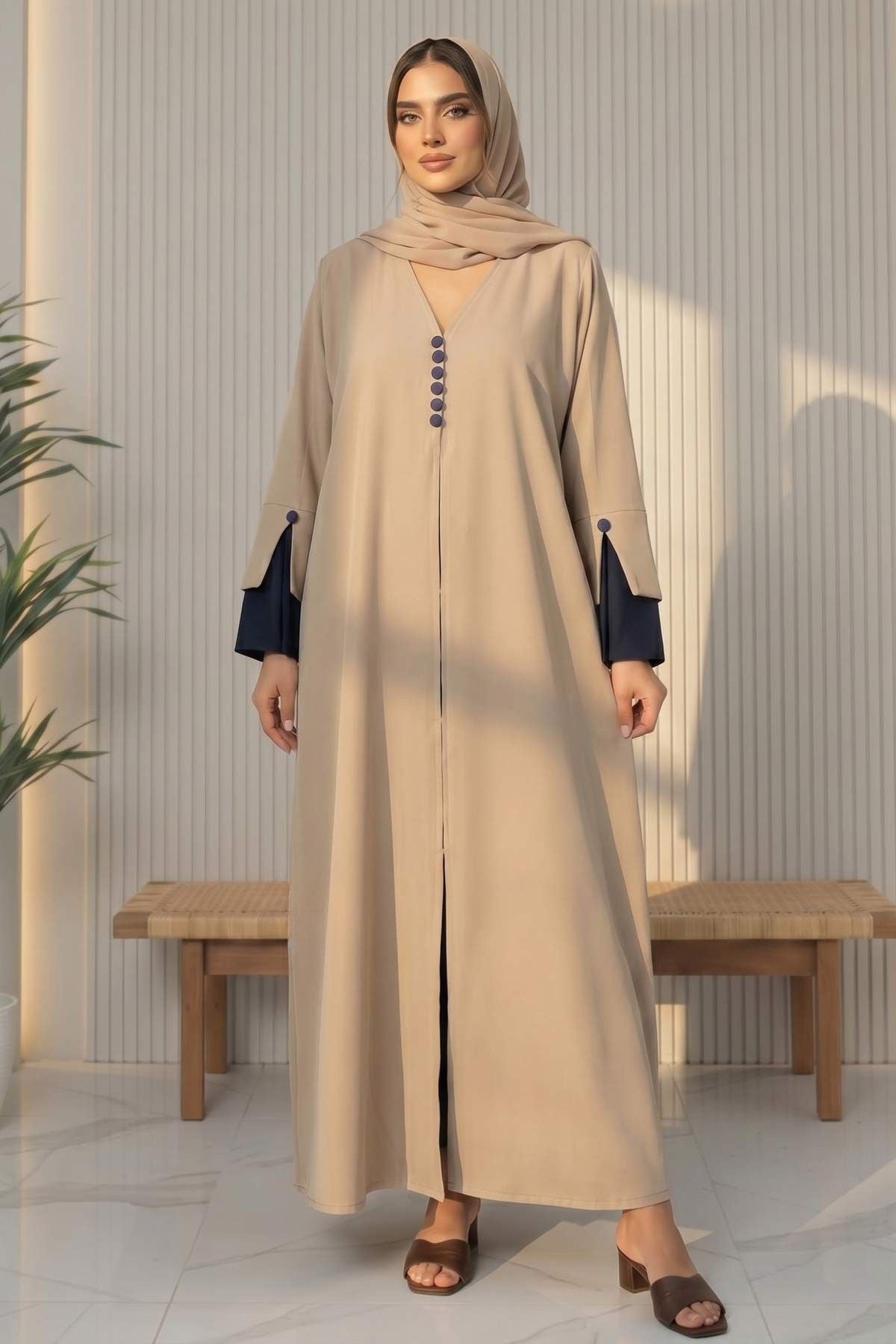 Timeless Beige Contrast Abaya