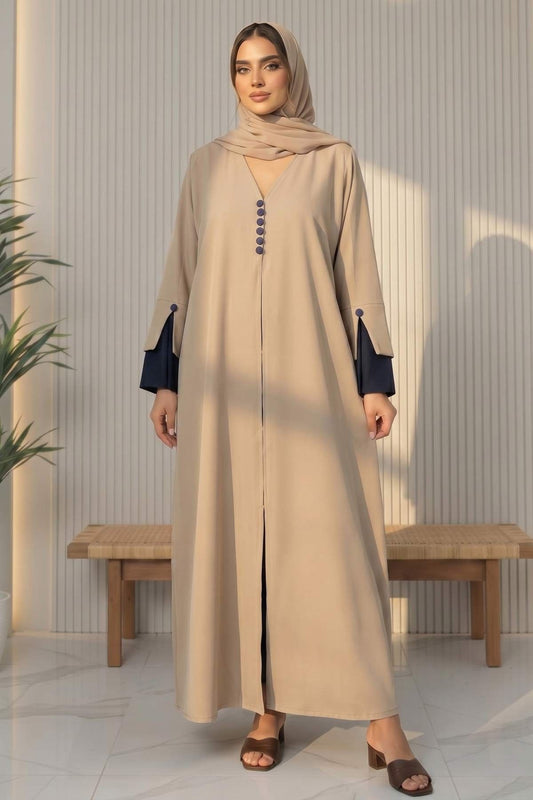 Timeless Beige Contrast Abaya