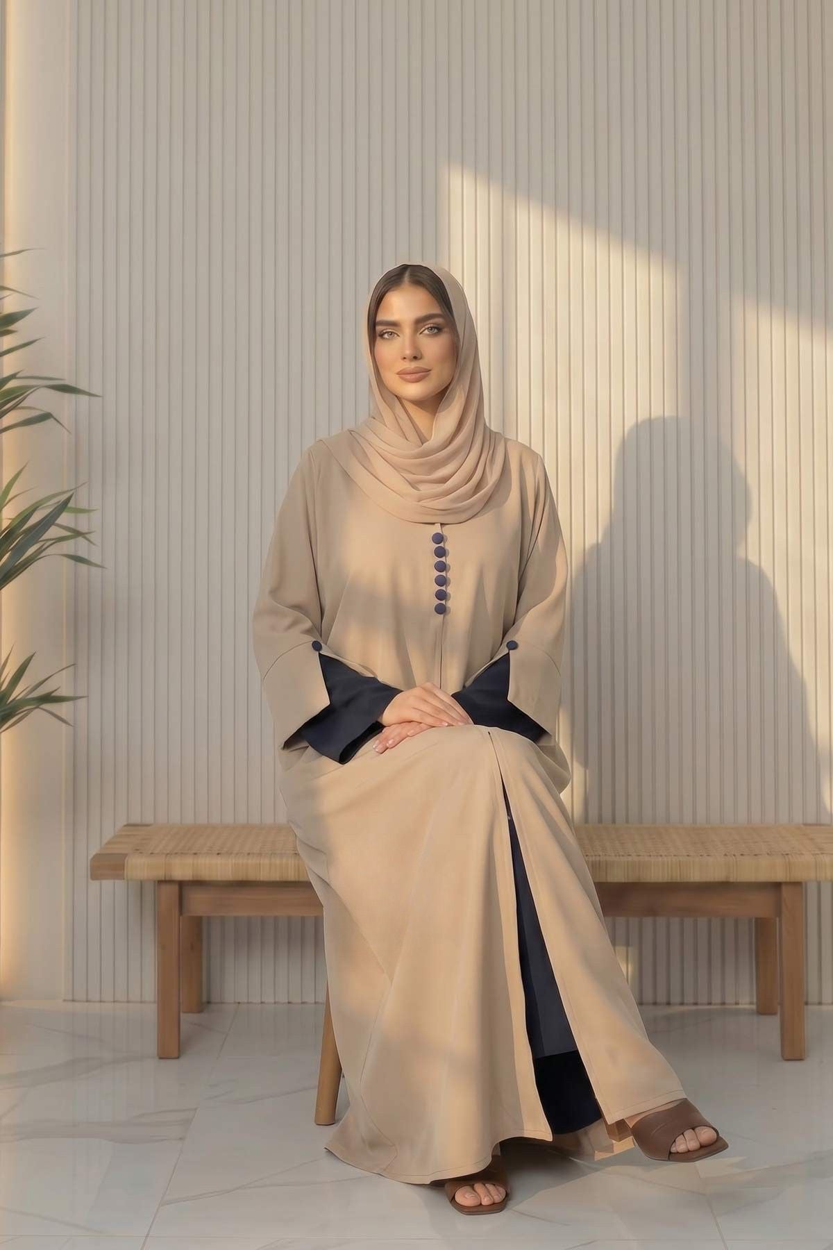 Timeless Beige Contrast Abaya
