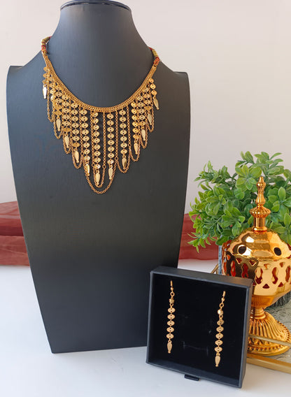 Gold Plated Necklace with hanging earrings