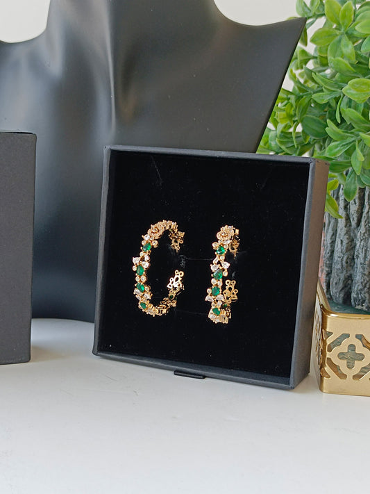 Green and Gold Hoop Earrings for women