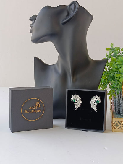 Green Zircon Winged Stud Earrings with Pave Crystals