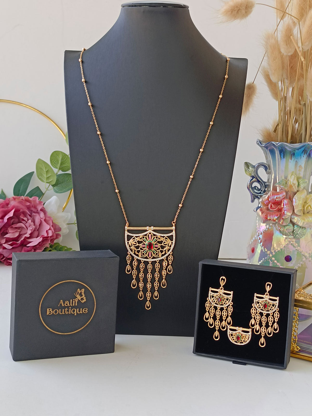 Multicolor Stones Necklace & Earring Set in UAE