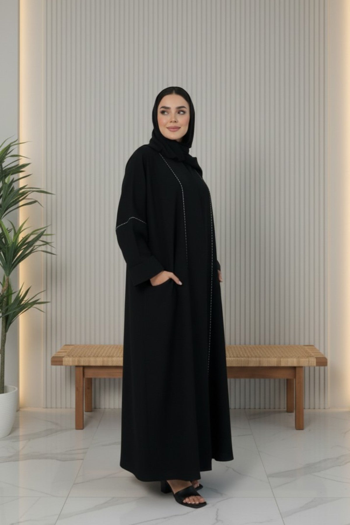 Modern Black side pocket Open Abaya
