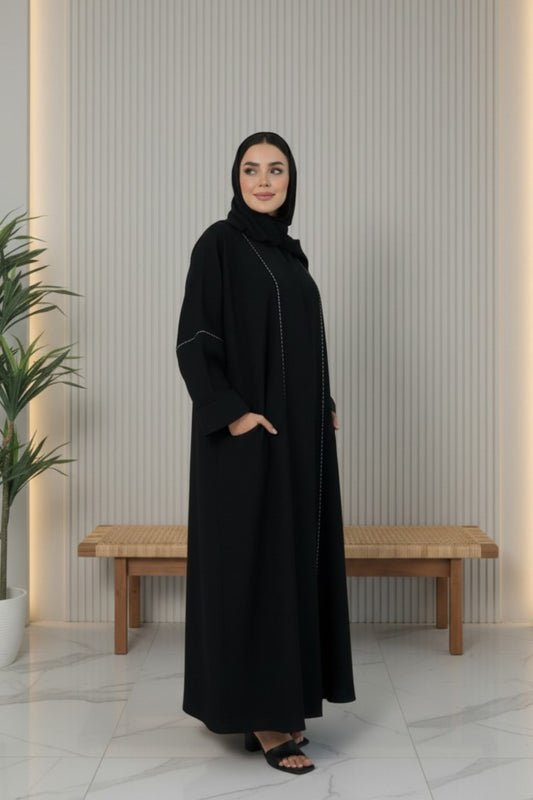 Modern Black side pocket Open Abaya