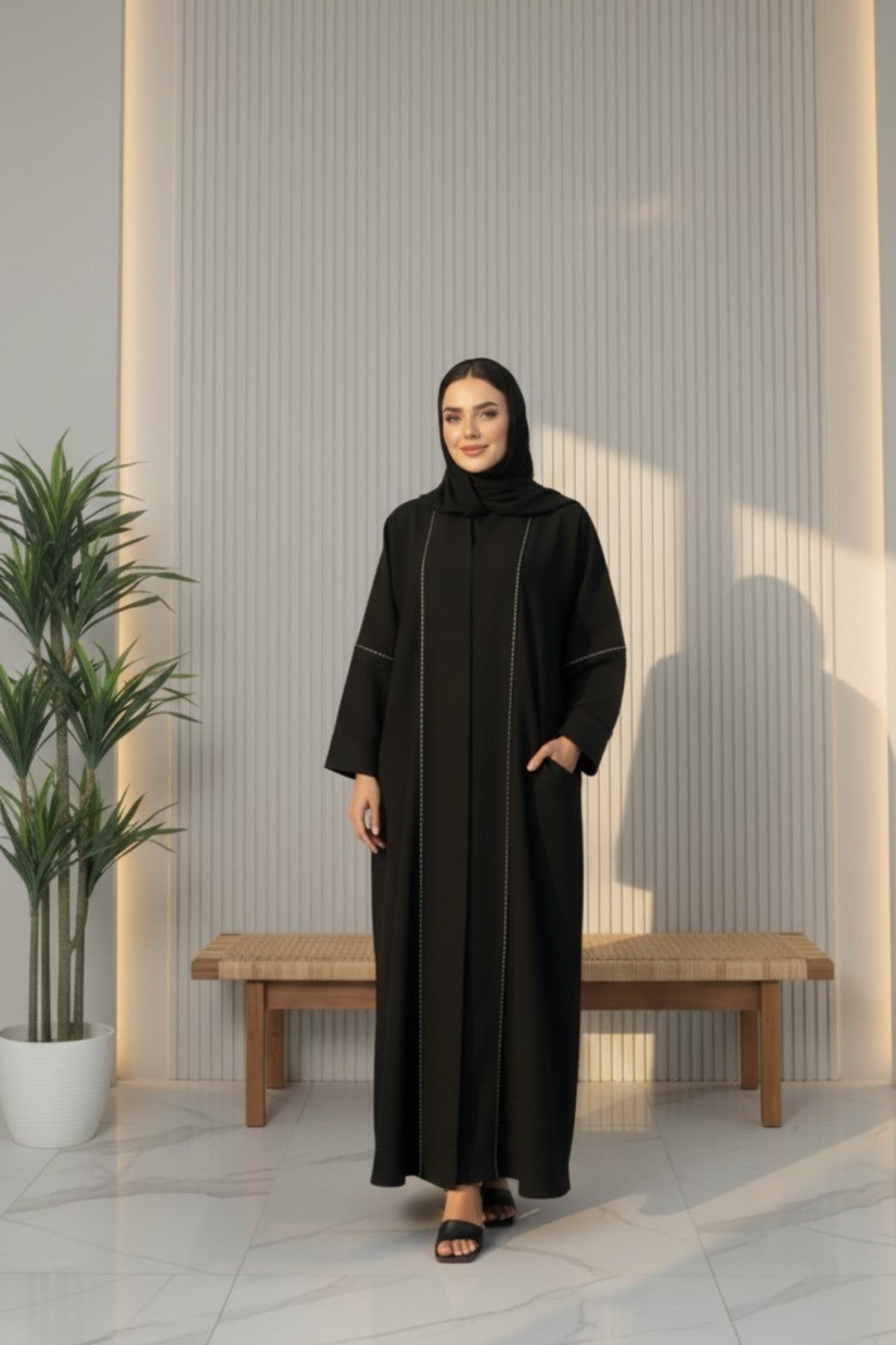 Modern Black side pocket Open Abaya