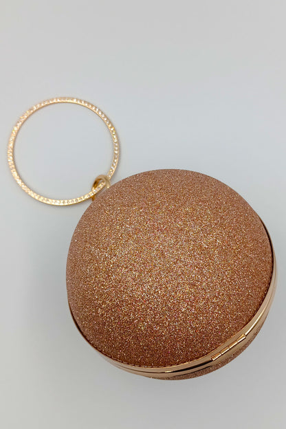 Glittering Gold Round Evening Clutch with Bracelet Handle