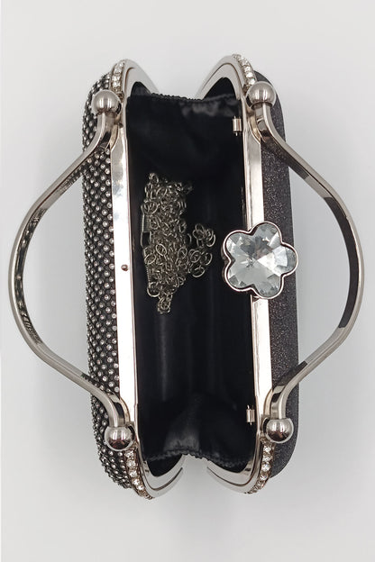 Elegant Black Crystal-Encrusted Evening Clutch