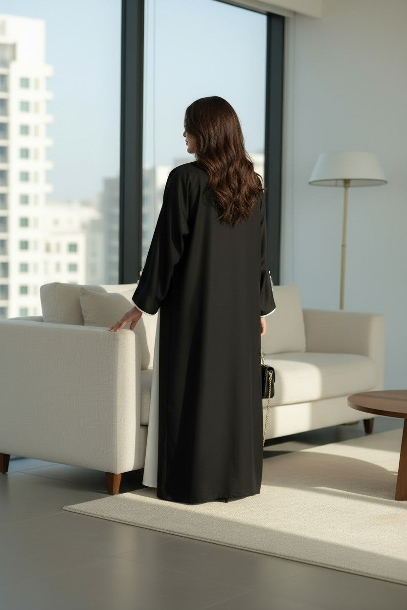 Chic Two-Tone Black and White Open Abaya
