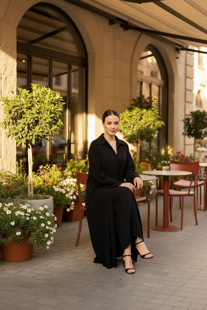 Modern Black Collared Executive Abaya