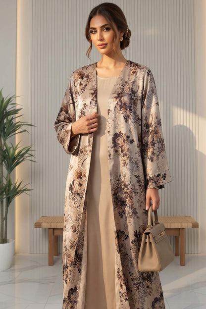 Vintage Blossom Printed Silk Abaya