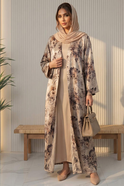 Vintage Blossom Printed Silk Abaya