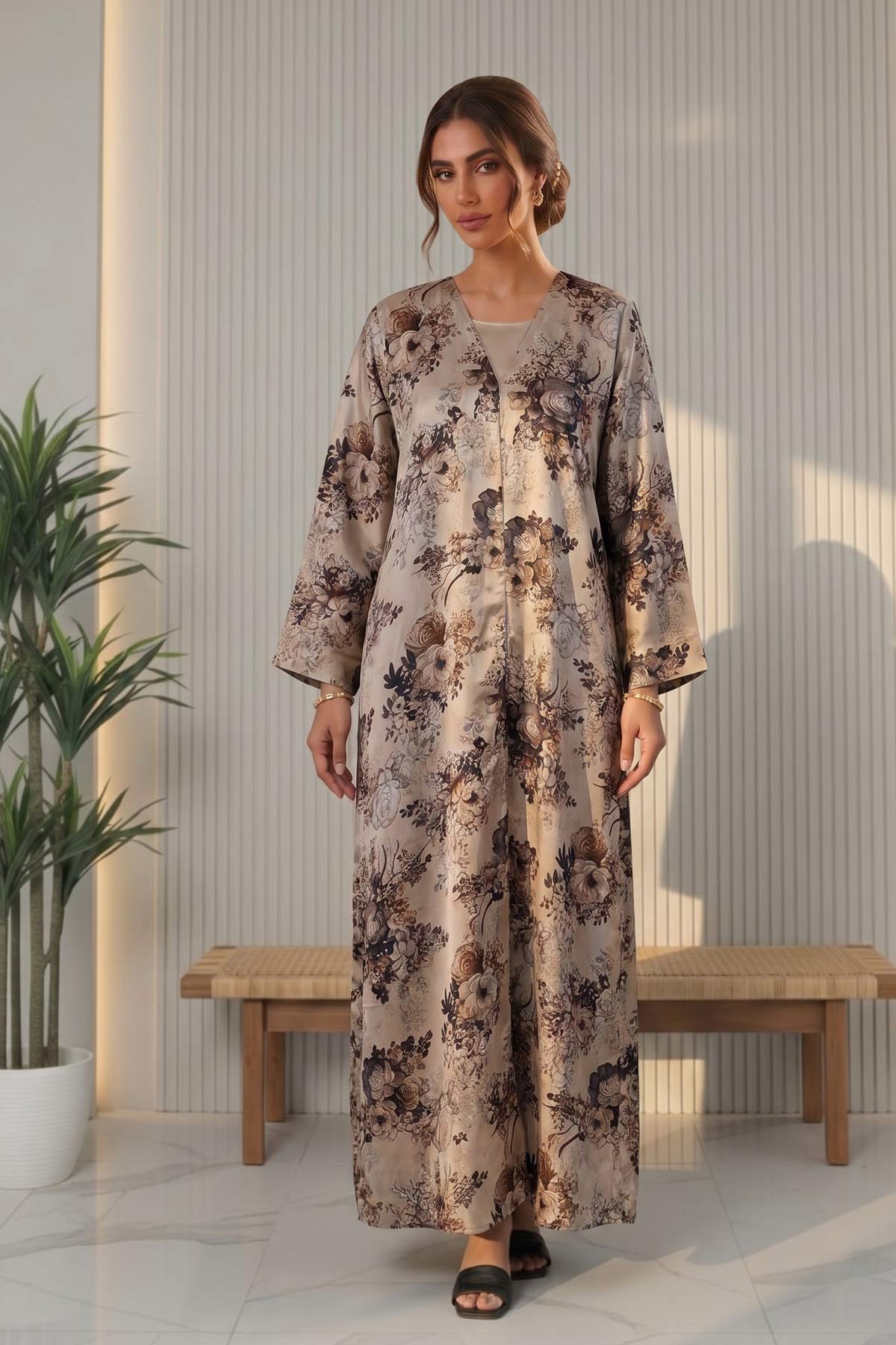 Vintage Blossom Printed Silk Abaya