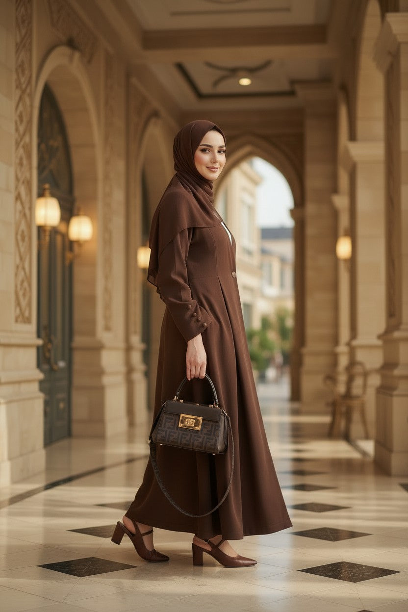 Brown Front Open Abaya