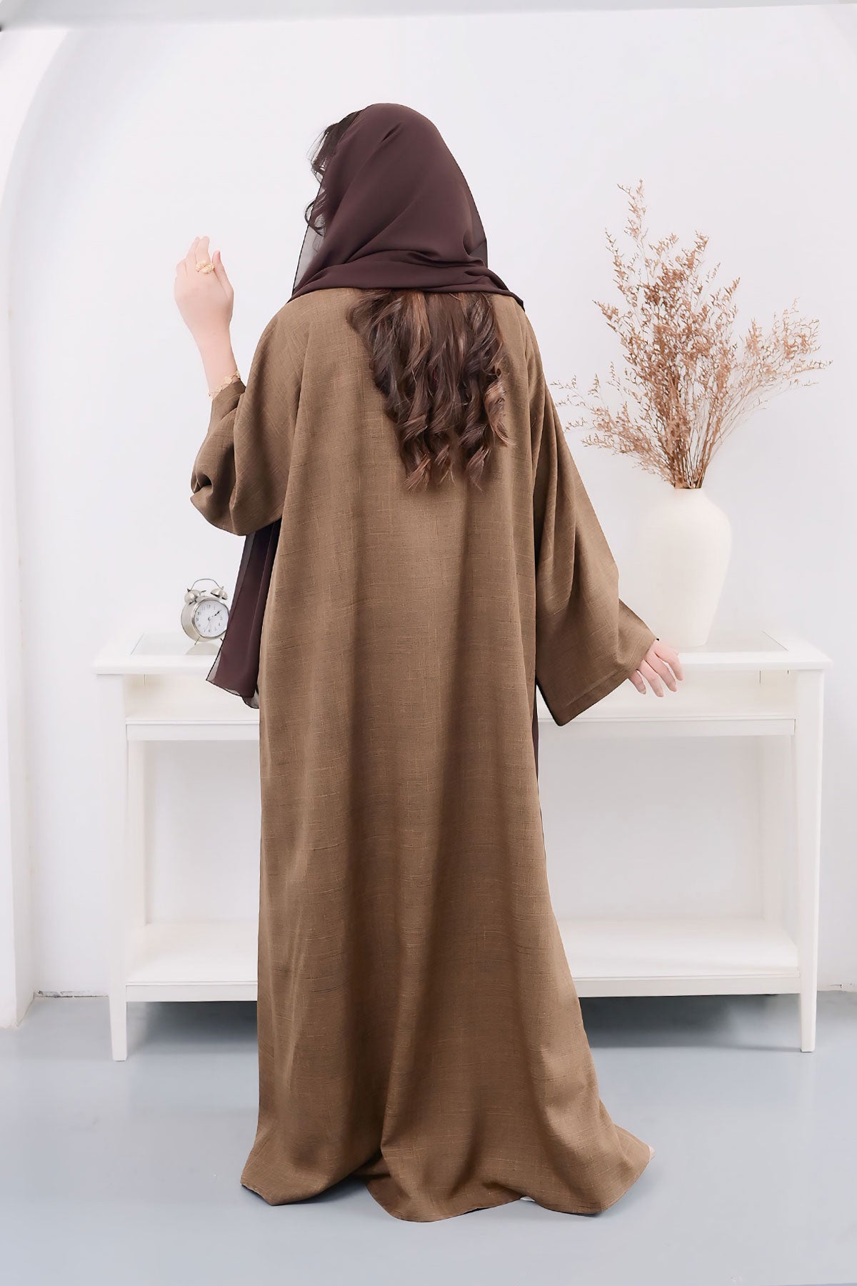 Women Brown Bisht Abaya with Matching Inner Dress