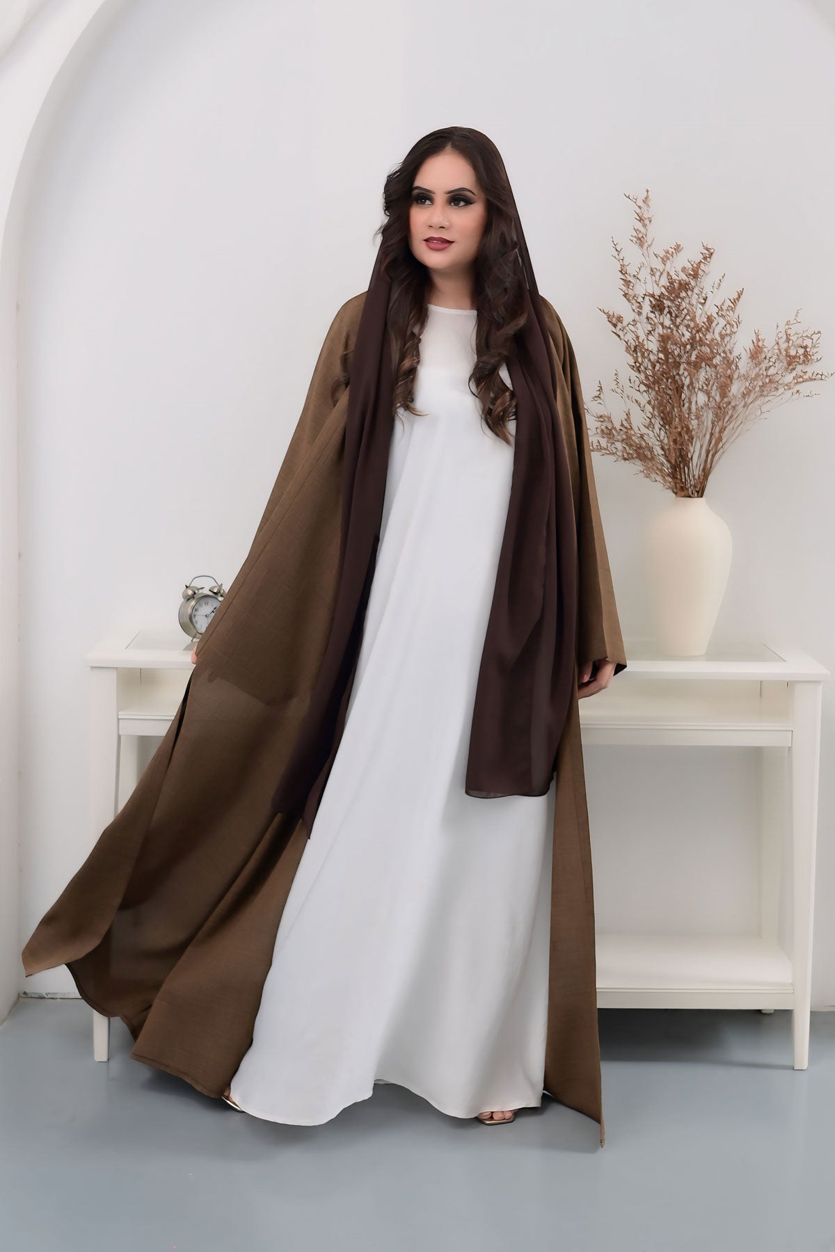 Brown Bisht Abaya with Matching Inner Dress