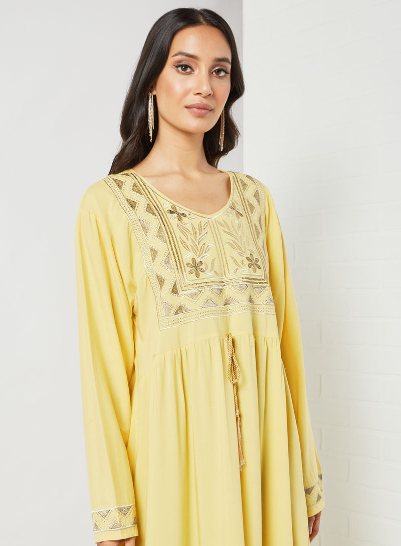 Yellow color jalabiya dress