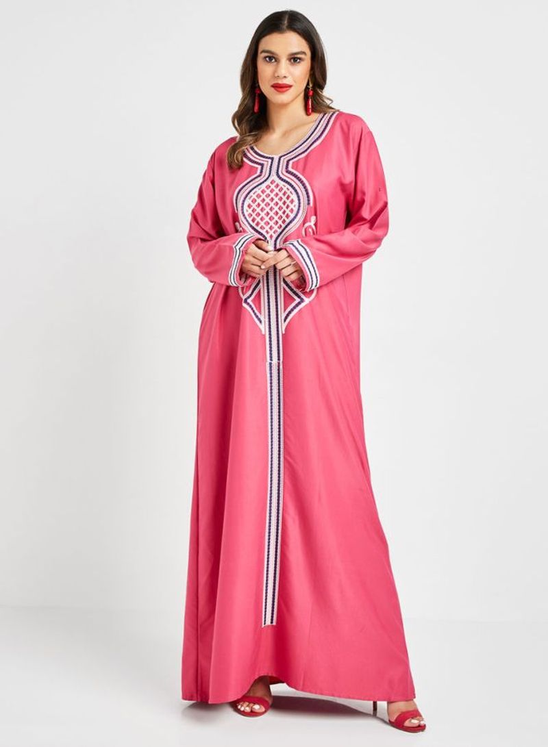 Embroidered Pink Full Sleeves jalabiya