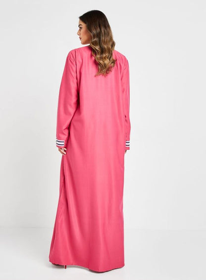 Embroidered Pink Full Sleeves jalabiya